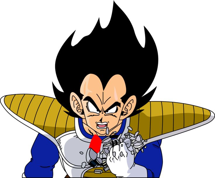 A character with prominent spiky black hair and a fierce expression, wearing a blue and gold armor suit. The character is clenching a fist, showing determination.